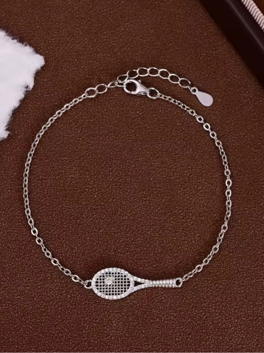 Silver Tennis Racket Charm Chain Bracelet - Women's Jewelry